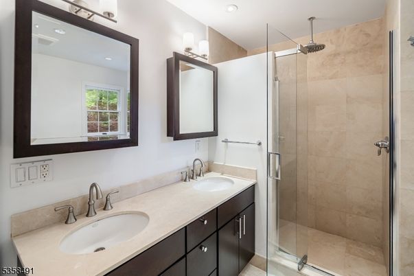 Bathroom, Dual Sink Vanities, Glass Shower, Interior, Recessed Lighting