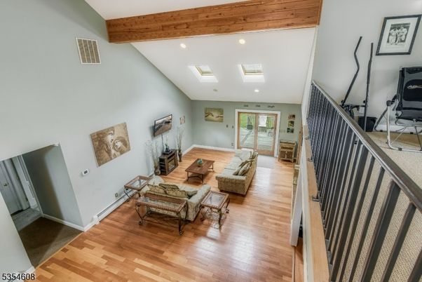 Fireplace, Interior, Living room, Recessed Lighting, Wooden Beams, Wood Texture Flooring