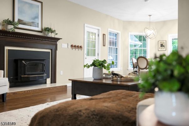 Fireplace, Interior, Pendant Lights, Wood Texture Flooring