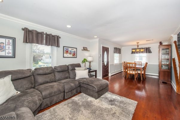 Chandelier, Dining room, Interior, Living room, Recessed Lighting, Wood Texture Flooring