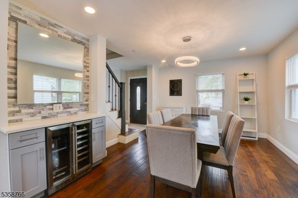 Dining room, Interior, Pendant Lights, Recessed Lighting, Wood Texture Flooring