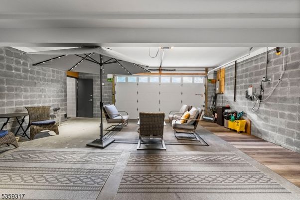 Garage, Interior, Stone Walls, Wood Texture Flooring