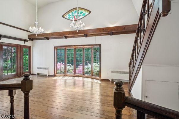 Chandelier, Empty room, Interior, Pendant Lights, Wood Texture Flooring