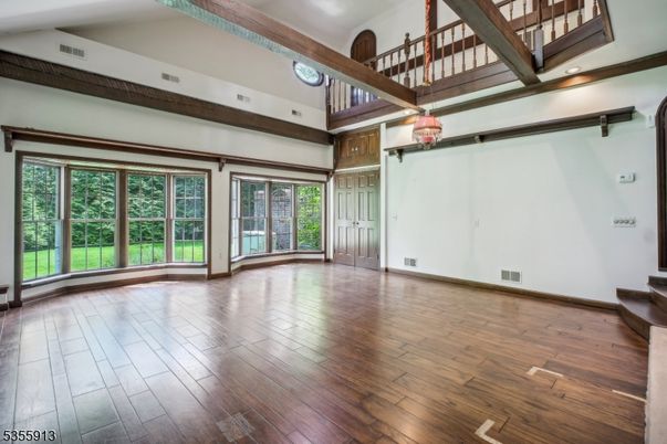 Empty room, Interior, Recessed Lighting, Wooden Beams, Wood Texture Flooring