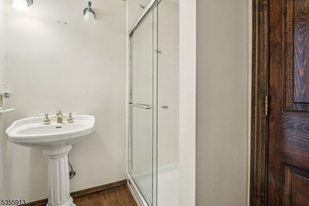 Bathroom, Glass Shower, Interior, Wood Texture Flooring