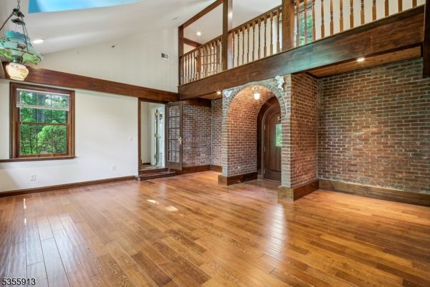 Interior, Recessed Lighting, Stone Walls, Wood Texture Flooring