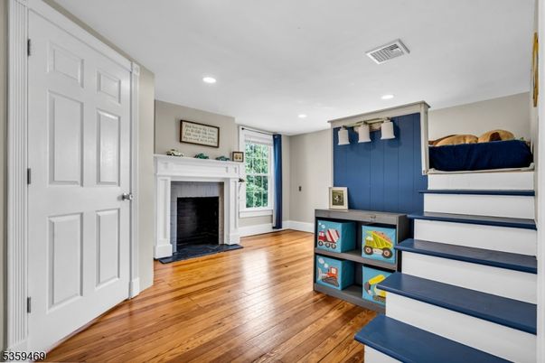 Fireplace, Interior, Recessed Lighting, Wood Texture Flooring