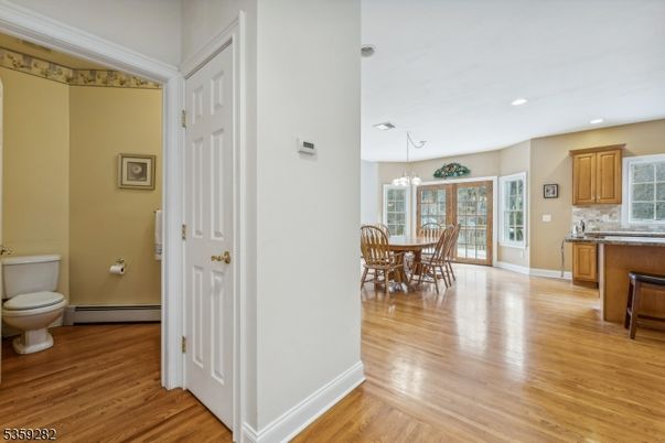 Chandelier, Dining room, Interior, Kitchen, Recessed Lighting, Wood Texture Flooring