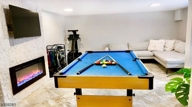 Billiard Table, Fireplace, Game Room, Interior, Recessed Lighting