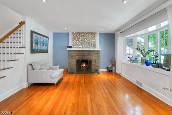 Fireplace, Interior, Recessed Lighting, Wood Texture Flooring