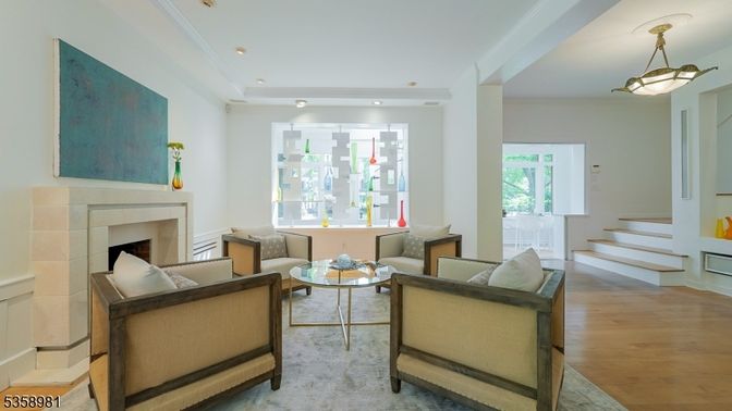 Fireplace, Interior, Living room, Pendant Lights, Recessed Lighting, Wood Texture Flooring