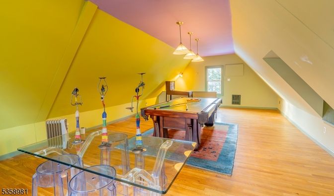 Billiard Table, Game Room, Interior, Pendant Lights, Wood Texture Flooring