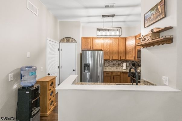 Interior, Kitchen, Pendant Lights, Stainless Steel Appliances, Wood Texture Flooring