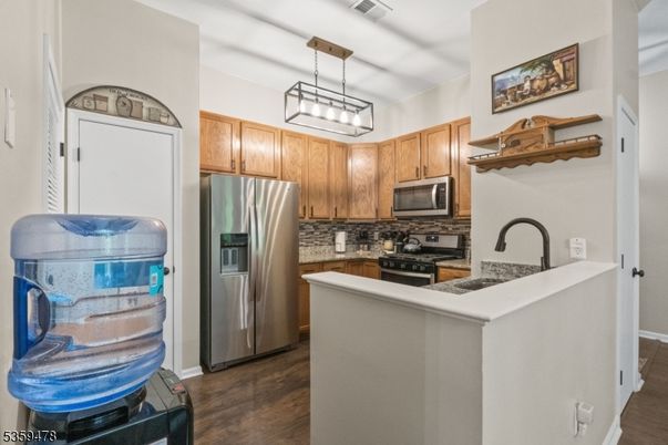 Interior, Kitchen, Pendant Lights, Stainless Steel Appliances, Wood Texture Flooring