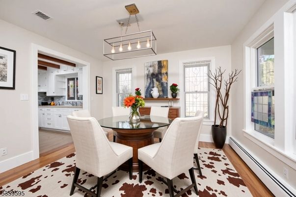 Dining room, Interior, Pendant Lights, Wood Texture Flooring