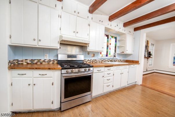 Interior, Kitchen, Stainless Steel Appliances, Wooden Beams, Wood Texture Flooring