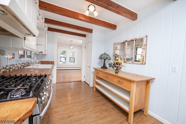 Interior, Kitchen, Pendant Lights, Wooden Beams, Wood Texture Flooring