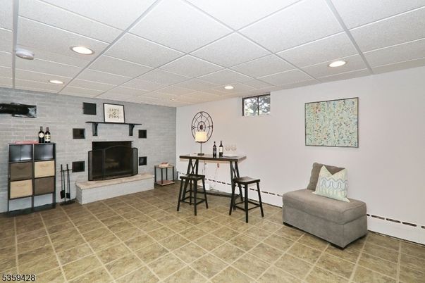 Fireplace, Interior, Recessed Lighting, Stone Walls