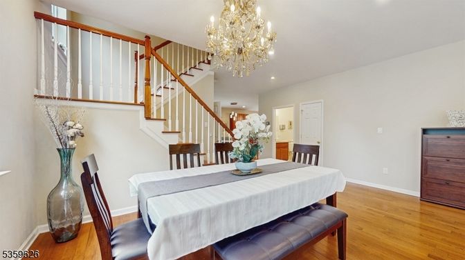 Chandelier, Dining room, Interior, Recessed Lighting, Wood Texture Flooring