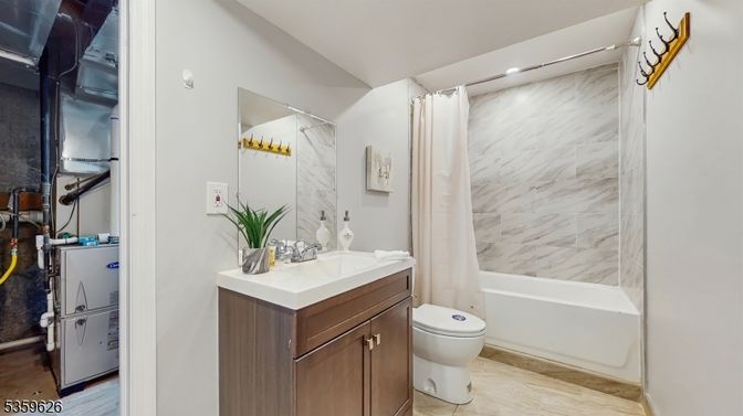 Bathroom, Interior, Marble Walls, Wood Texture Flooring