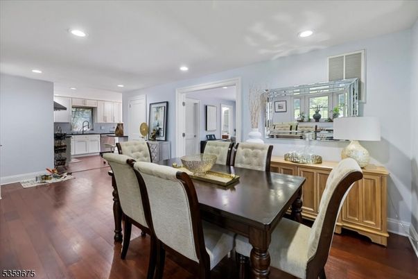 Dining room, Interior, Kitchen, Living room, Recessed Lighting, Wood Texture Flooring