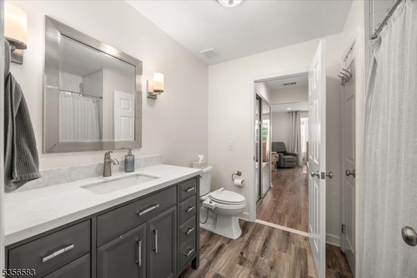 Bathroom, Interior, Recessed Lighting, Wood Texture Flooring
