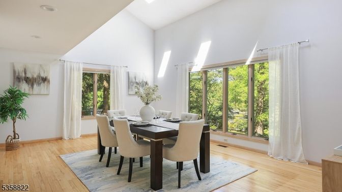 Dining room, Interior, Recessed Lighting, Wood Texture Flooring
