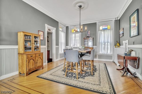 Chandelier, Dining room, Interior, Pendant Lights, Wood Texture Flooring