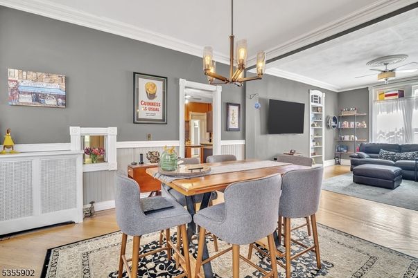 Dining room, Interior, Pendant Lights, Wood Texture Flooring