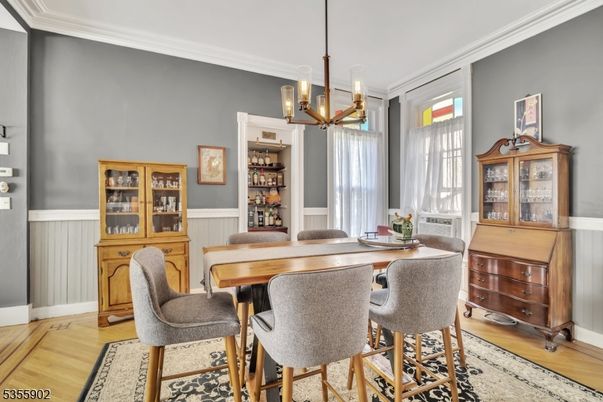 Dining room, Interior, Pendant Lights, Wood Texture Flooring