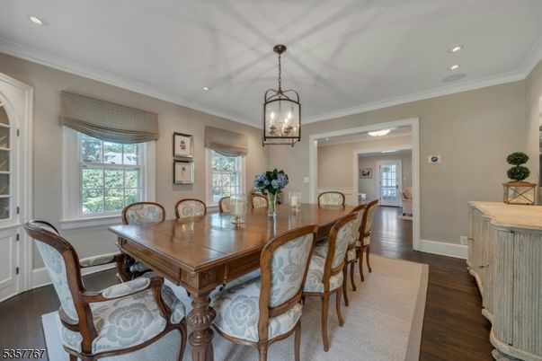 Dining room, Interior, Pendant Lights, Recessed Lighting, Wood Texture Flooring