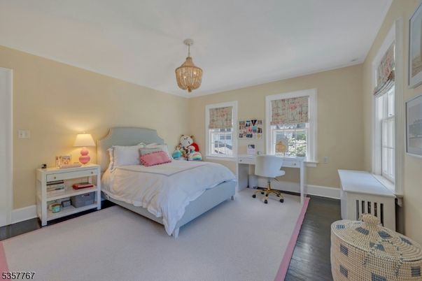 Bedroom, Chandelier, Home Office, Interior, Wood Texture Flooring