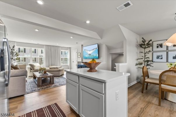 Dining room, Interior, Living room, Recessed Lighting, Wood Texture Flooring