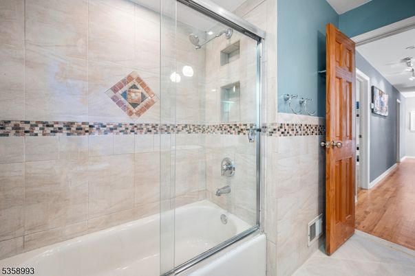 Bathroom, Glass Shower, Interior, Wood Texture Flooring