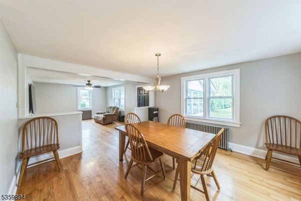 Dining room, Interior, Pendant Lights, Wood Texture Flooring