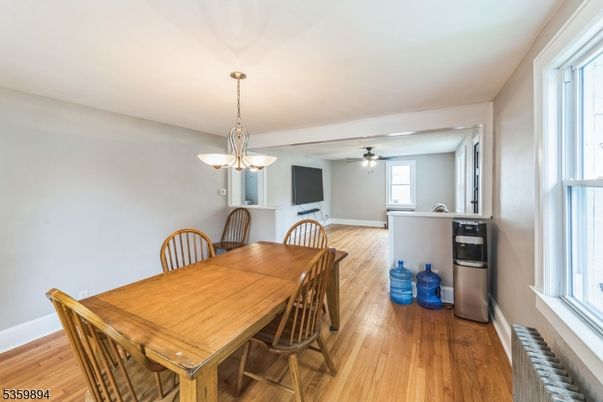 Dining room, Interior, Pendant Lights, Wood Texture Flooring