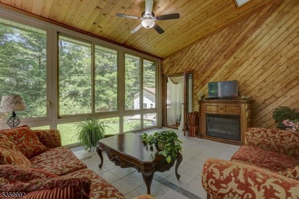 Fireplace, Interior, Living room, Sun Room, Wooden Ceilings, Wooden Walls