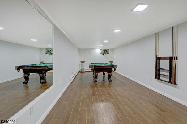 Billiard Table, Game Room, Interior, Recessed Lighting, Wood Texture Flooring