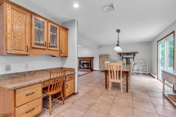 Dining room, Fireplace, Interior, Pendant Lights, Recessed Lighting