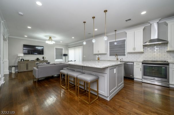 Interior, Kitchen, Living room, Pendant Lights, Recessed Lighting, Stainless Steel Appliances, Wood Texture Flooring