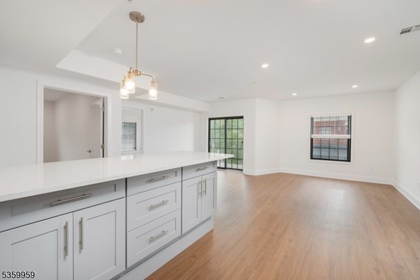 Empty room, Interior, Pendant Lights, Recessed Lighting, Wood Texture Flooring