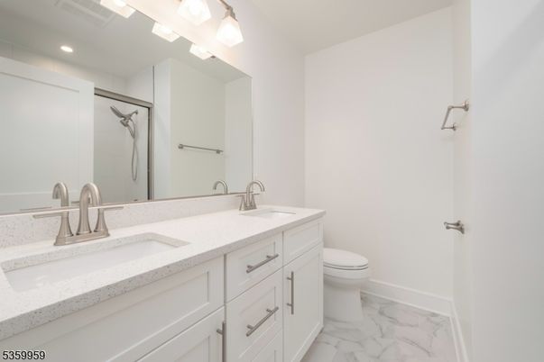 Bathroom, Dual Sink Vanities, Interior, Marble, Recessed Lighting