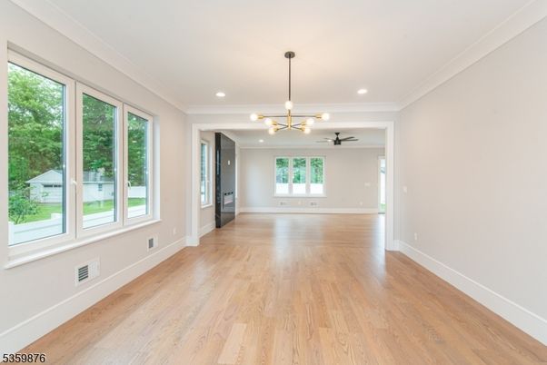 Empty room, Interior, Pendant Lights, Recessed Lighting, Wood Texture Flooring