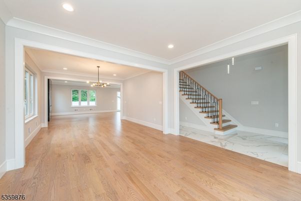Empty room, Interior, Marble, Pendant Lights, Recessed Lighting, Wood Texture Flooring