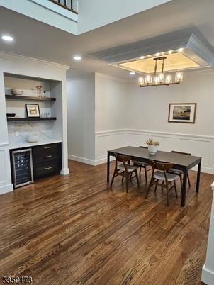 Dining room, Interior, Pendant Lights, Recessed Lighting, Wood Texture Flooring