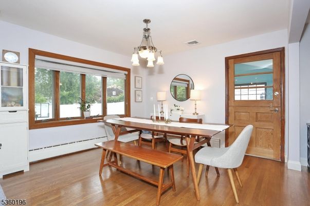 Dining room, Interior, Pendant Lights, Wood Texture Flooring
