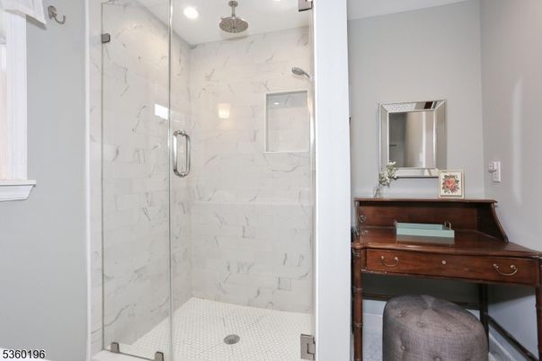 Bathroom, Glass Shower, Interior, Marble Walls, Recessed Lighting