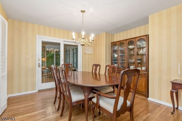 Chandelier, Dining room, Interior, Wood Texture Flooring