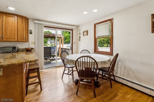 Dining room, Interior, Recessed Lighting, Wood Texture Flooring