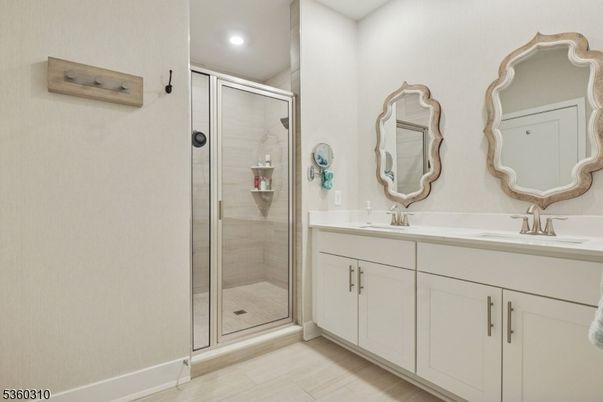 Bathroom, Dual Sink Vanities, Glass Shower, Interior, Recessed Lighting